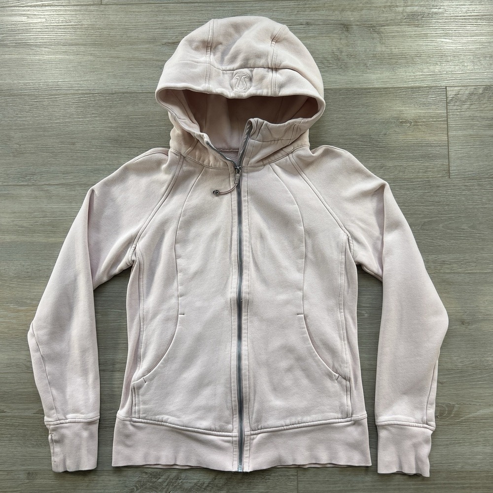 Lululemon Scuba Full Zip Hoodie Light Pink Size 10 Thumbhole Athletic Sweatshirt
